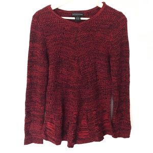 Design365 Red and Black Knit Flair Waist Long Sleeve Sweater Size Small